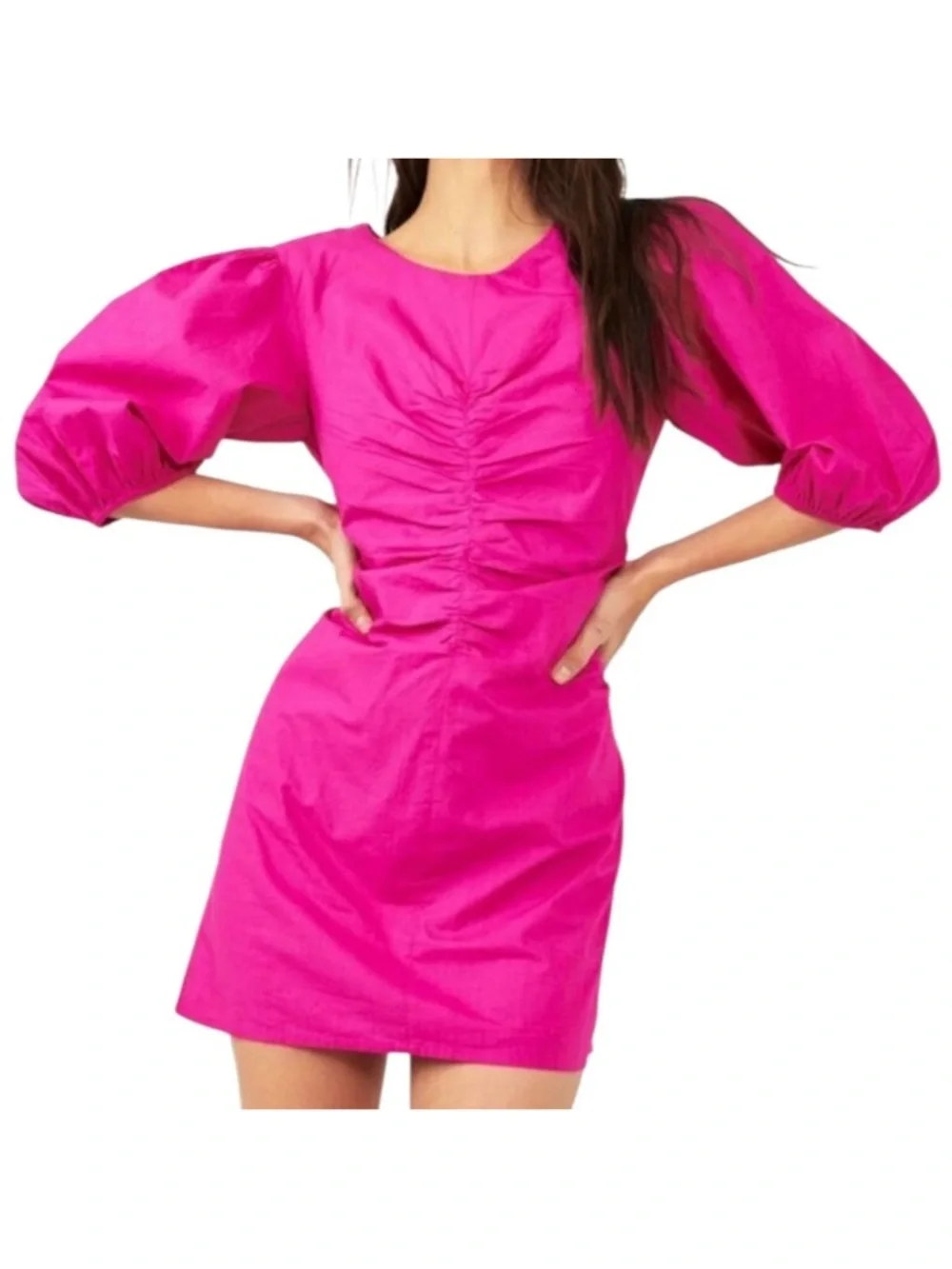 NWT Free People Hope Puff Sleeve Ruched Dress. Fuchsia Size XS